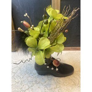 Vintage Metal High Top Womens Button Shoe Autumn Floral Arrangement